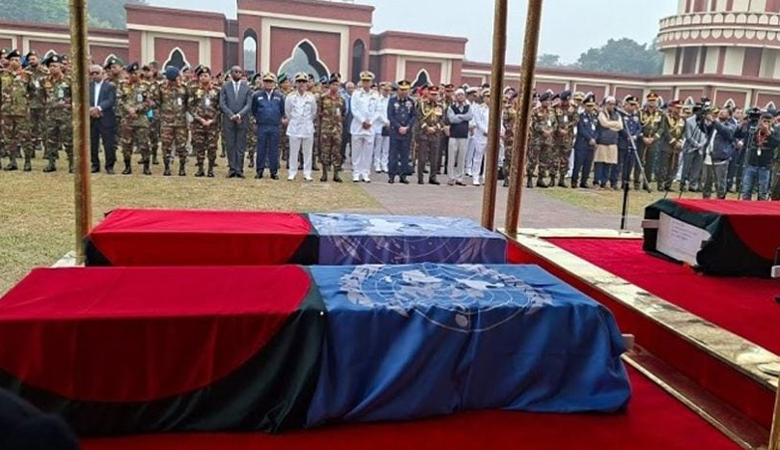 সুদানে নিহত ৬ বাংলাদেশি শান্তিরক্ষীর জানাজা সম্পন্ন