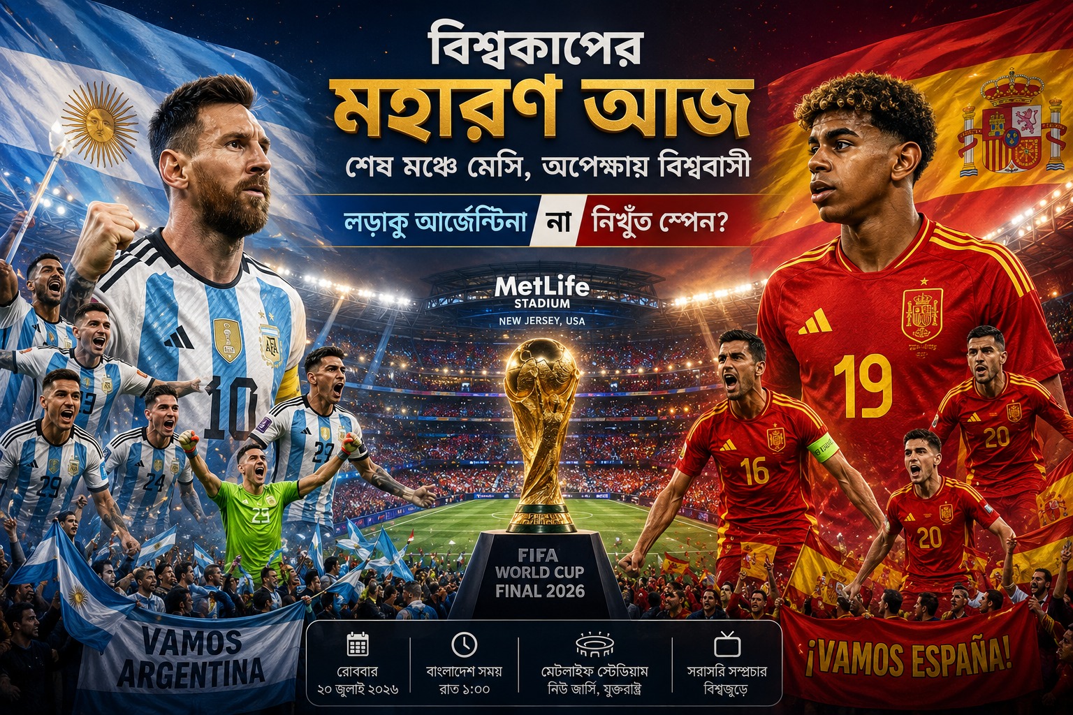 বিশ্বকাপের মহারণ আজ, লড়াকু আর্জেন্টিনা না নিখুঁত স্পেন?
