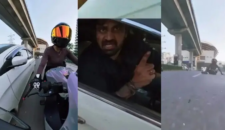 নারী বাইকারকে ধাক্কা মেরে পালানোর ভিডিও ভাইরাল